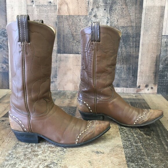 Tony Lama Vintage Gold Label Pointed Toe Wingtip Cowboy Boots Womens 5.5 B - Picture 9 of 12